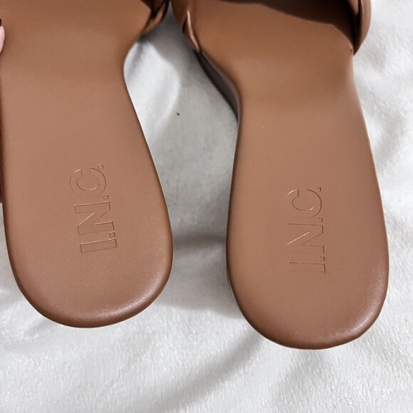 I.N.C Zaleste Cognac Braided Brown Sandals Size 9 M Round Heel Modern Artsy - Picture 9 of 9